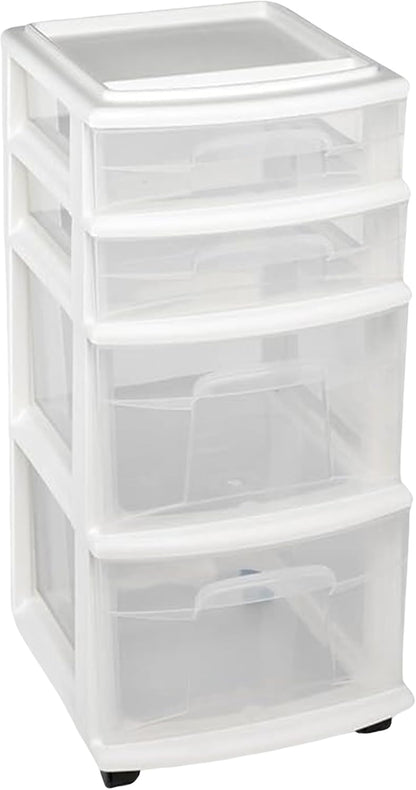 4-Tier Rolling Drawer Tower, 2-Pack – Clear Plastic Drawers, Black Frame