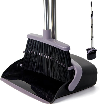 Broom & Dustpan Set, Stainless Steel, Long Handle, Home & Office (Brown/Beige)