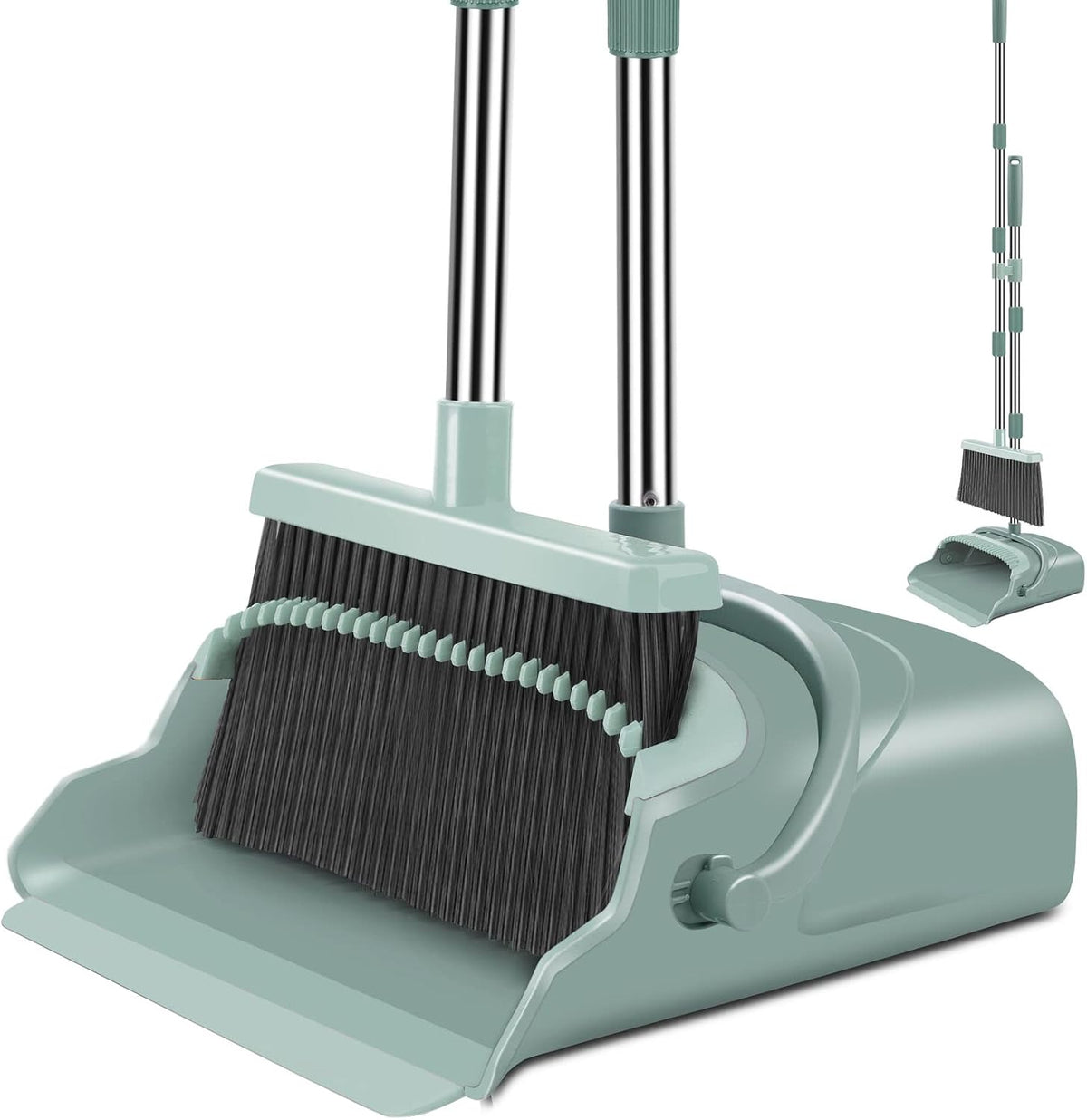 Kelamayi Upgrade Broom & Dustpan Set, Long Handle, Indoor Outdoor Use (Green)
