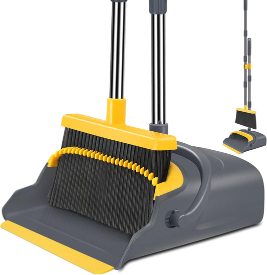 Kelamayi Upgrade Broom & Dustpan Set, Long Handle, Indoor Outdoor Use (Green)