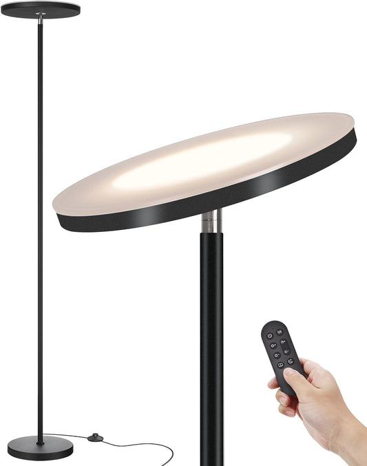 LED Torchiere Floor Lamp w/Remote – 30W/3000LM, Stepless Dimming, 3 Color Temps, Timer
