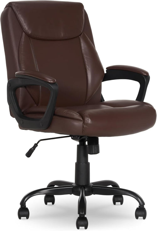 Basics Puresoft PU Mid-Back Office Chair with Armrest, Brown
