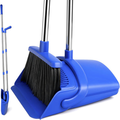 Broom & Dustpan Set, Stainless Steel, Long Handle, Home & Office (Brown/Beige)