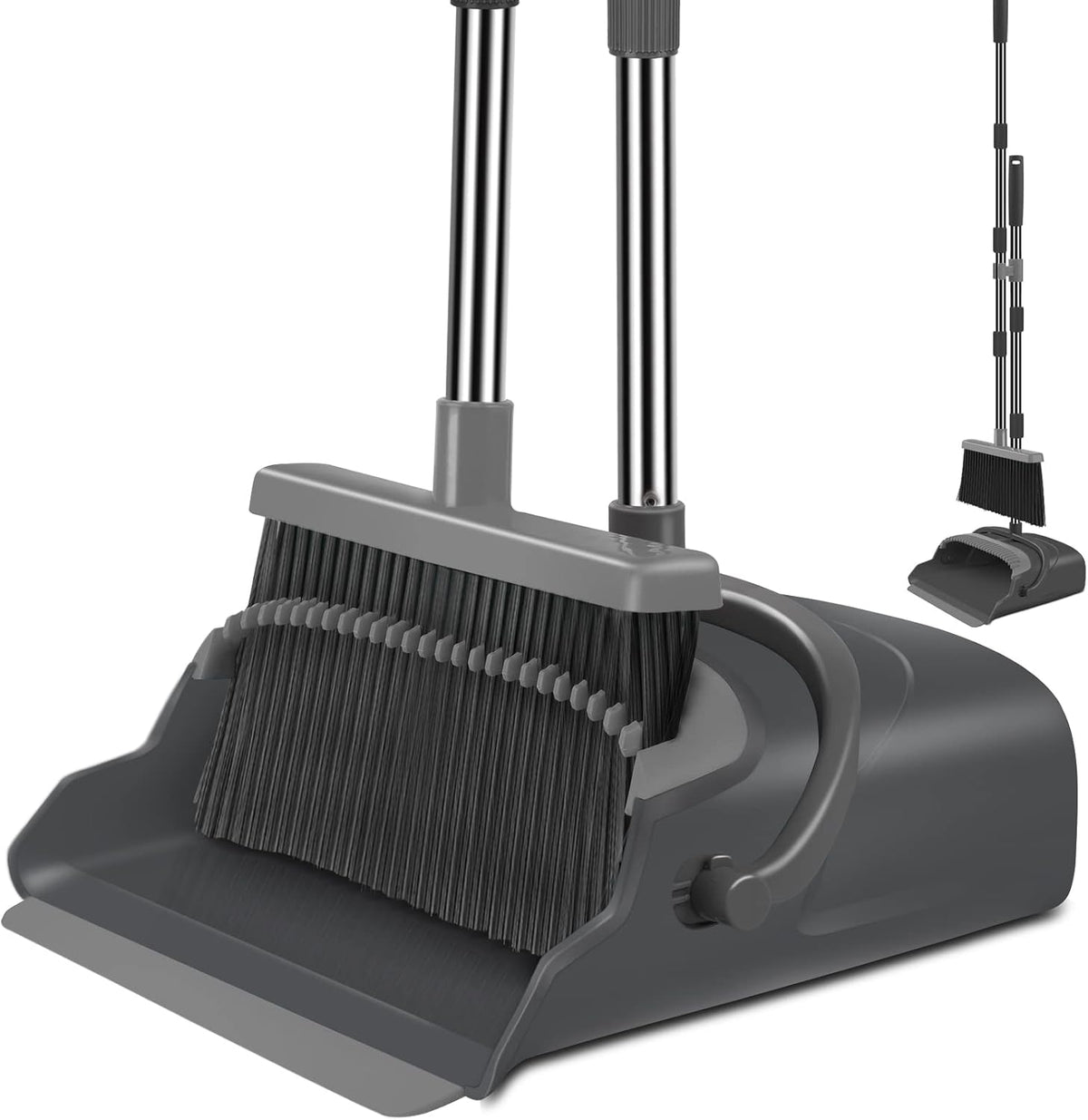 Kelamayi Upgrade Broom & Dustpan Set, Long Handle, Indoor Outdoor Use (Green)