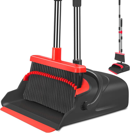 Kelamayi Upgrade Broom & Dustpan Set, Long Handle, Indoor Outdoor Use (Green)