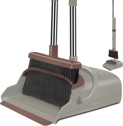 Kelamayi Upgrade Broom & Dustpan Set, Long Handle, Indoor Outdoor Use (Green)