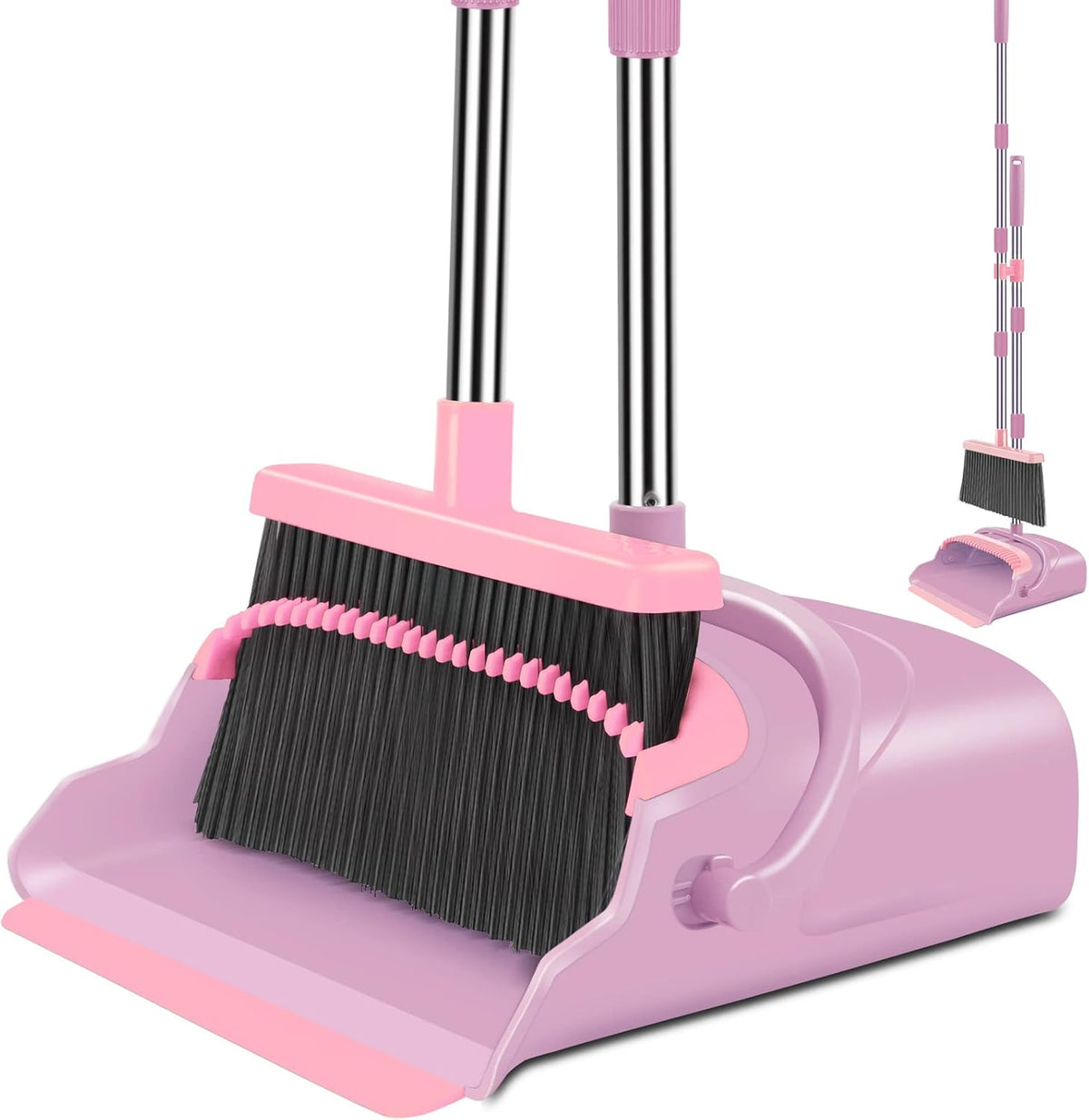 Kelamayi Upgrade Broom & Dustpan Set, Long Handle, Indoor Outdoor Use (Green)