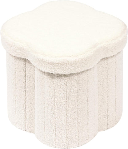 12.6" Flower Storage Ottoman Cube – Boucle Faux Fur, Foot Rest & Seat for Living Room, Bedroom