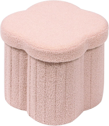 12.6" Flower Storage Ottoman Cube – Boucle Faux Fur, Foot Rest & Seat for Living Room, Bedroom