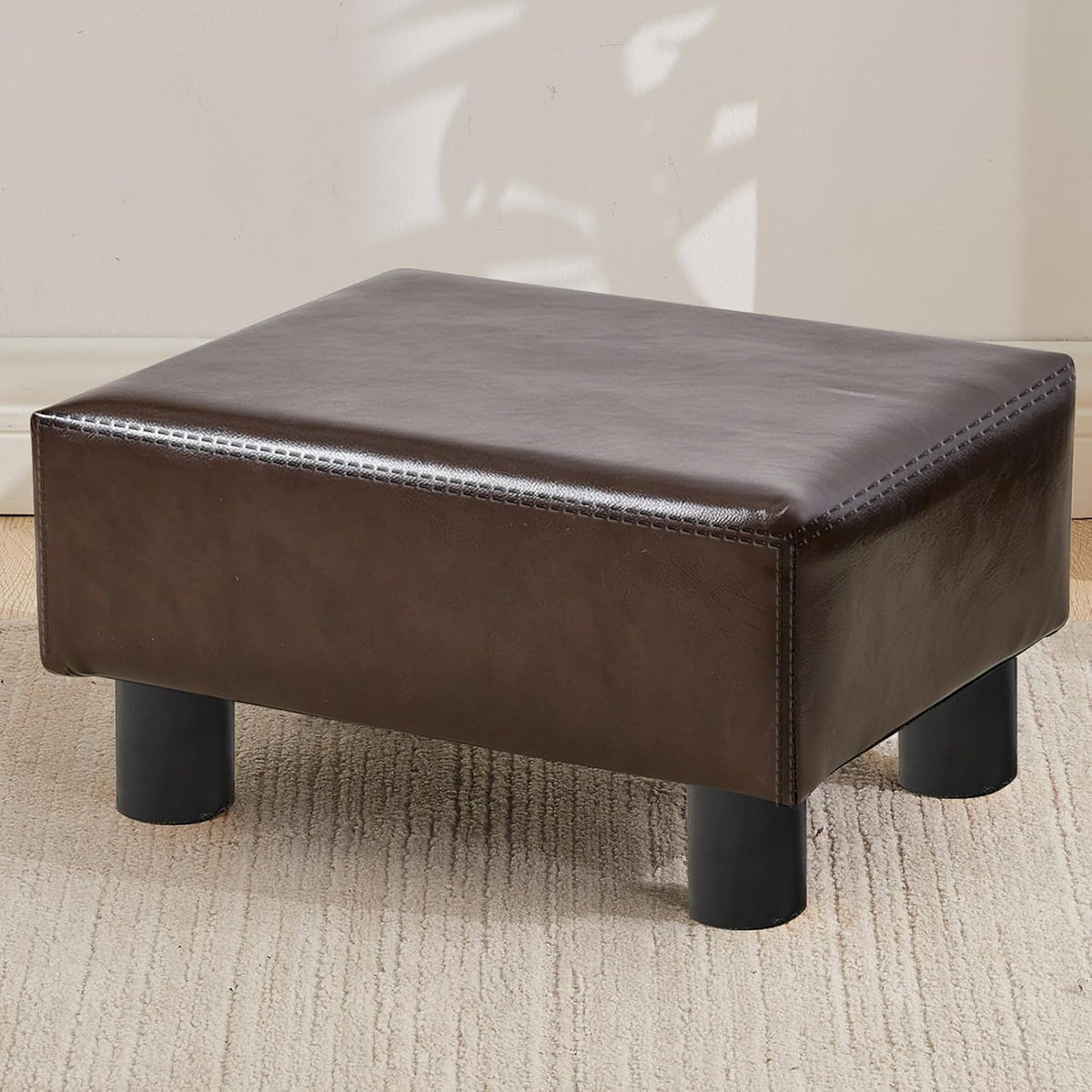 Small Rectangle Sherpa Foot Stool – Ottoman Foot Rest for Couch, Living Room & Bedroom (White)