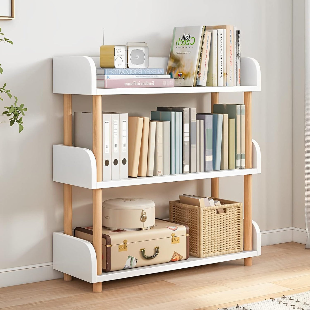 5-Tier Wooden Bookcase in Oak – Solid Wood Frame, Top Edge Design for Home & Office