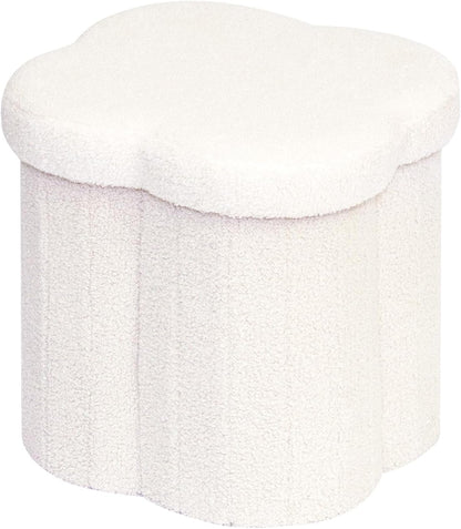 12.6" Flower Storage Ottoman Cube – Boucle Faux Fur, Foot Rest & Seat for Living Room, Bedroom