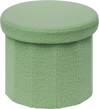 12.6" Flower Storage Ottoman Cube – Boucle Faux Fur, Foot Rest & Seat for Living Room, Bedroom