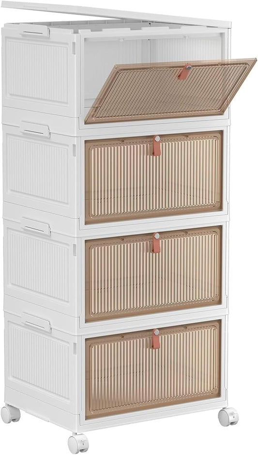 4-Tier Rolling Storage Bins 23QT for Living Room & Dorm – Stackable, Foldable