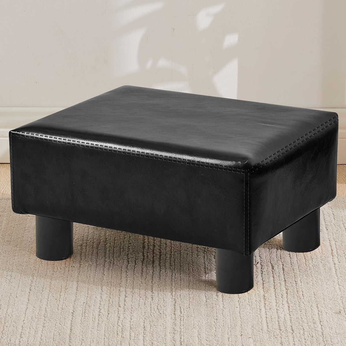 Small Rectangle Sherpa Foot Stool – Ottoman Foot Rest for Couch, Living Room & Bedroom (White)