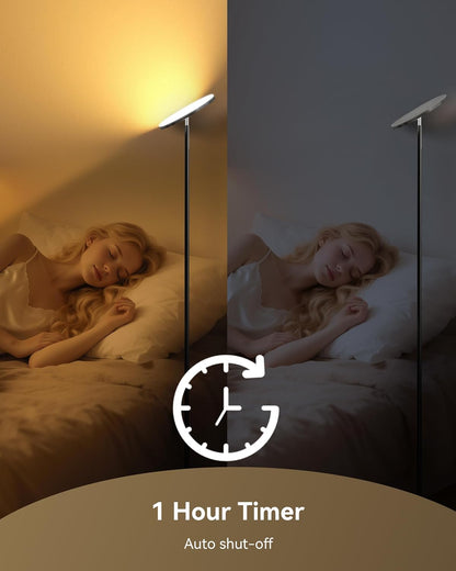 LED Torchiere Floor Lamp w/Remote – 30W/3000LM, Stepless Dimming, 3 Color Temps, Timer