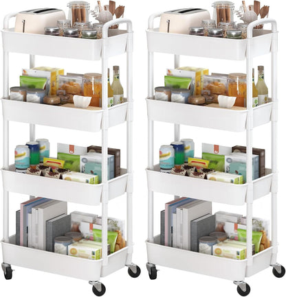 Sywhitta 3-Tier Plastic Rolling Storage Cart – White, Movable Organizer with Wheels for Kitchen, Bathroom, Living Room, Office