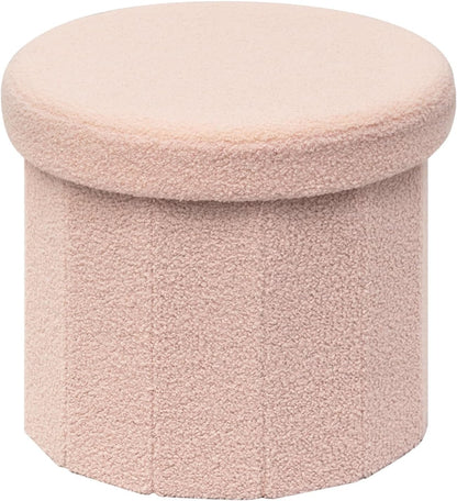 12.6" Flower Storage Ottoman Cube – Boucle Faux Fur, Foot Rest & Seat for Living Room, Bedroom