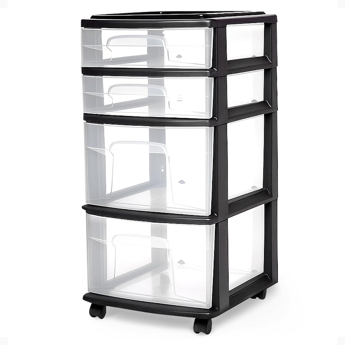 4-Tier Rolling Drawer Tower, 2-Pack – Clear Plastic Drawers, Black Frame