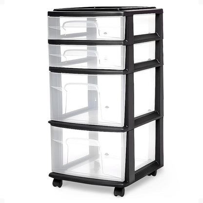 4-Tier Rolling Drawer Tower, 2-Pack – Clear Plastic Drawers, Black Frame