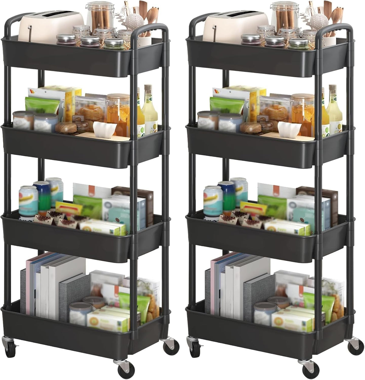 Sywhitta 3-Tier Plastic Rolling Storage Cart – White, Movable Organizer with Wheels for Kitchen, Bathroom, Living Room, Office