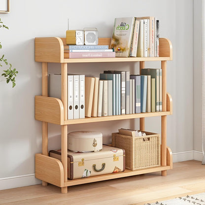 5-Tier Wooden Bookcase in Oak – Solid Wood Frame, Top Edge Design for Home & Office