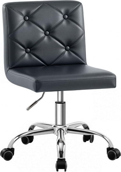 Leather Mid-Back Vanity Chair, Height Adjustable, Swivel