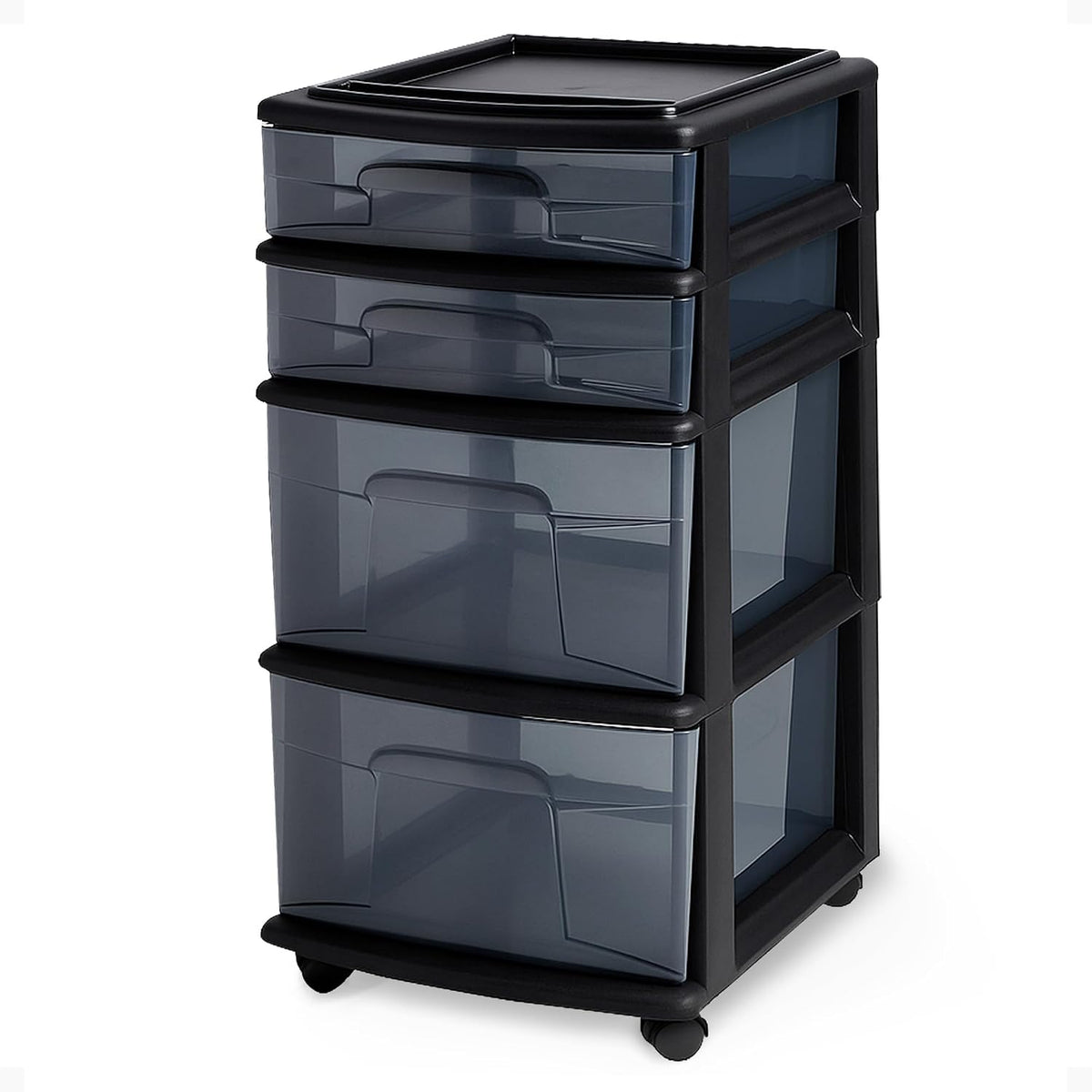4-Tier Rolling Drawer Tower, 2-Pack – Clear Plastic Drawers, Black Frame
