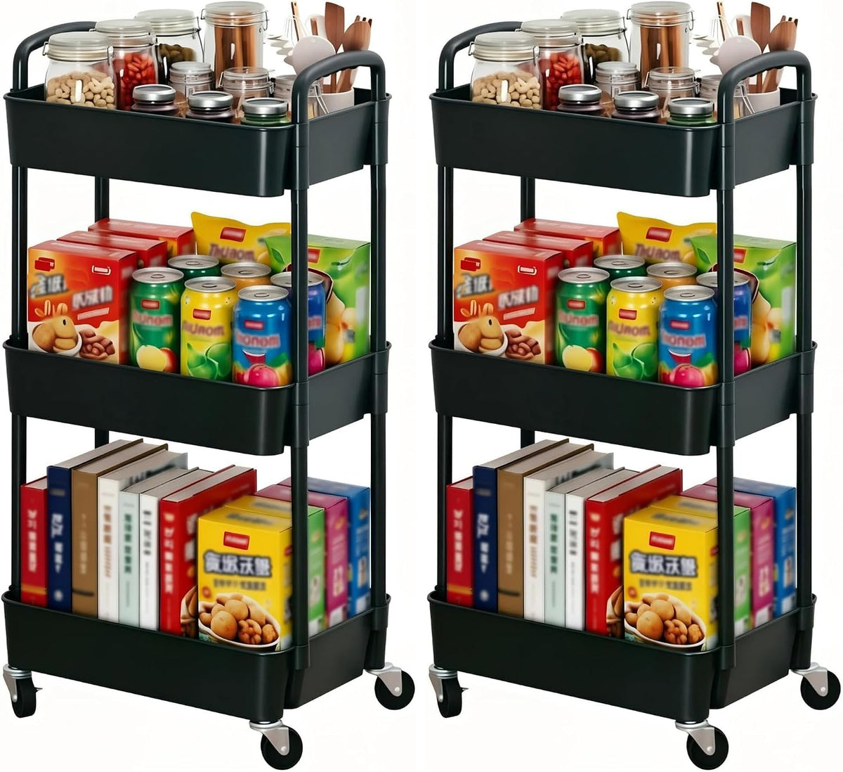 Sywhitta 3-Tier Plastic Rolling Storage Cart – White, Movable Organizer with Wheels for Kitchen, Bathroom, Living Room, Office