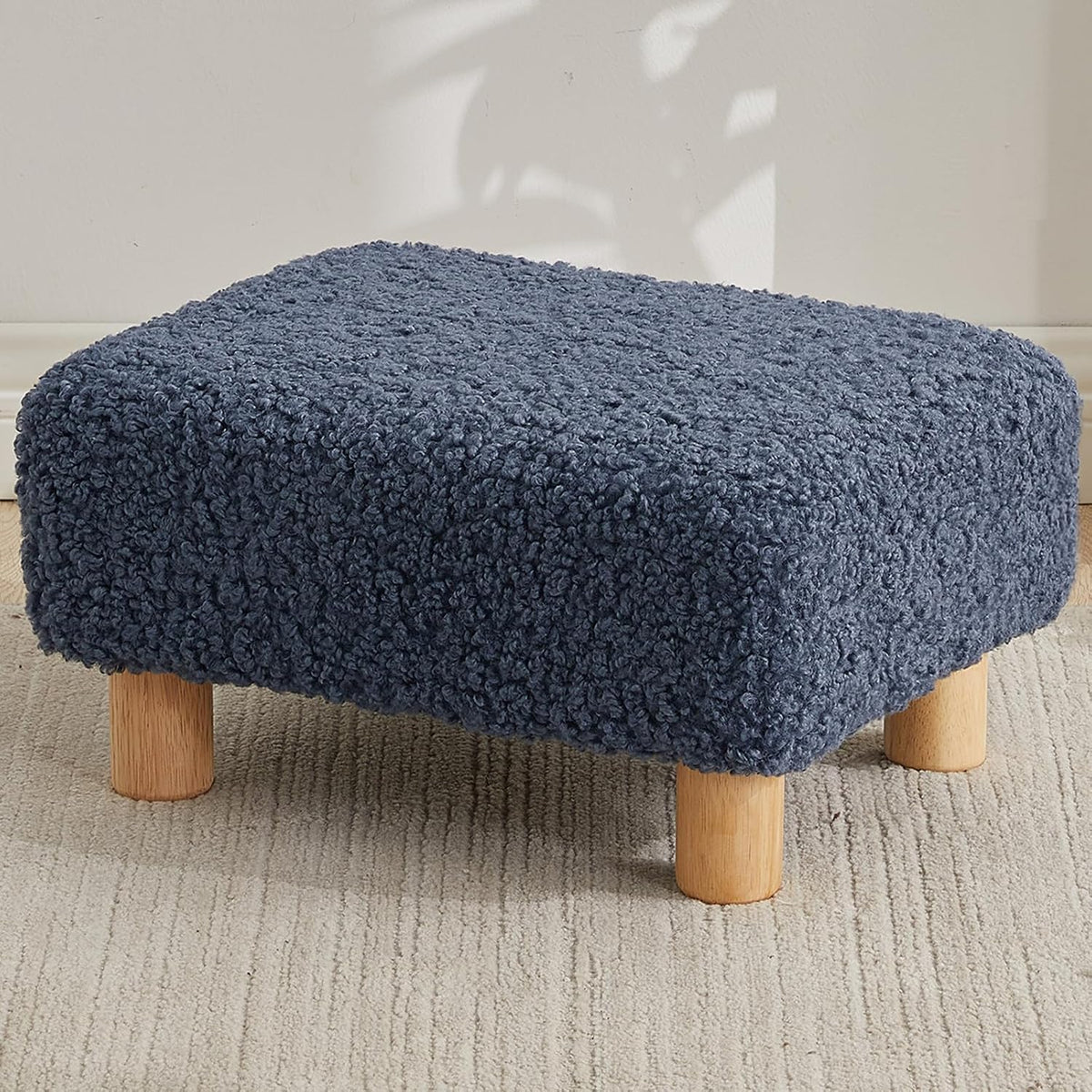 Small Rectangle Sherpa Foot Stool – Ottoman Foot Rest for Couch, Living Room & Bedroom (White)