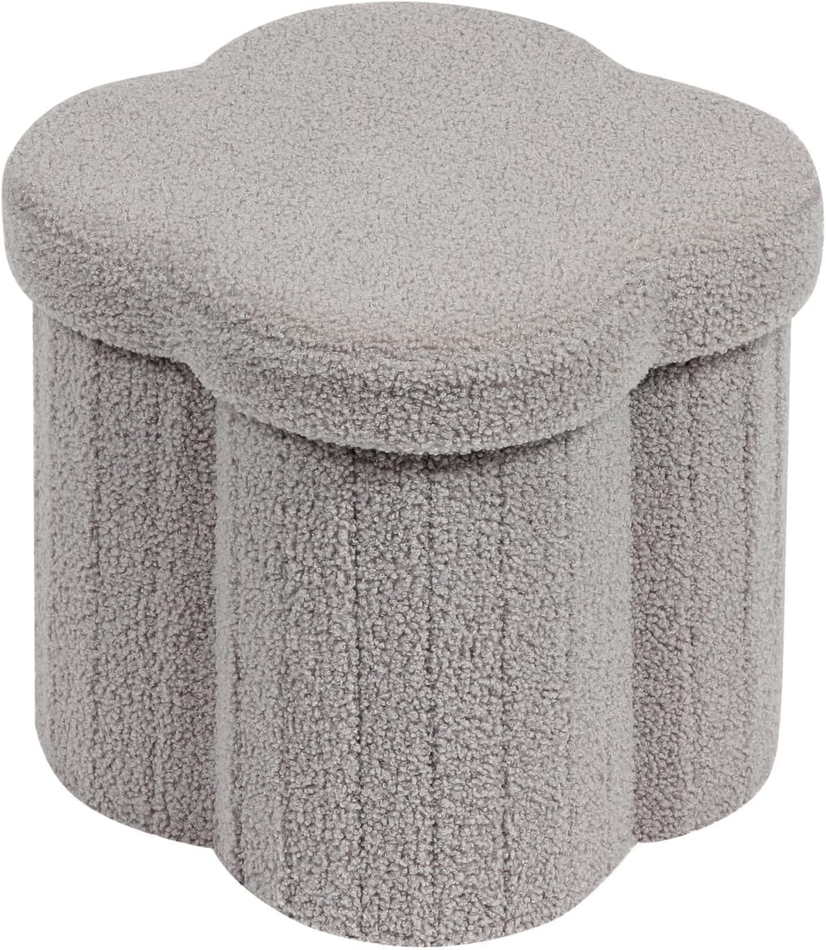 12.6" Flower Storage Ottoman Cube – Boucle Faux Fur, Foot Rest & Seat for Living Room, Bedroom