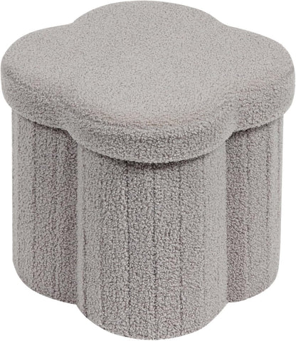 12.6" Flower Storage Ottoman Cube – Boucle Faux Fur, Foot Rest & Seat for Living Room, Bedroom