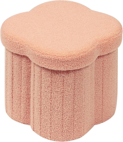 12.6" Flower Storage Ottoman Cube – Boucle Faux Fur, Foot Rest & Seat for Living Room, Bedroom