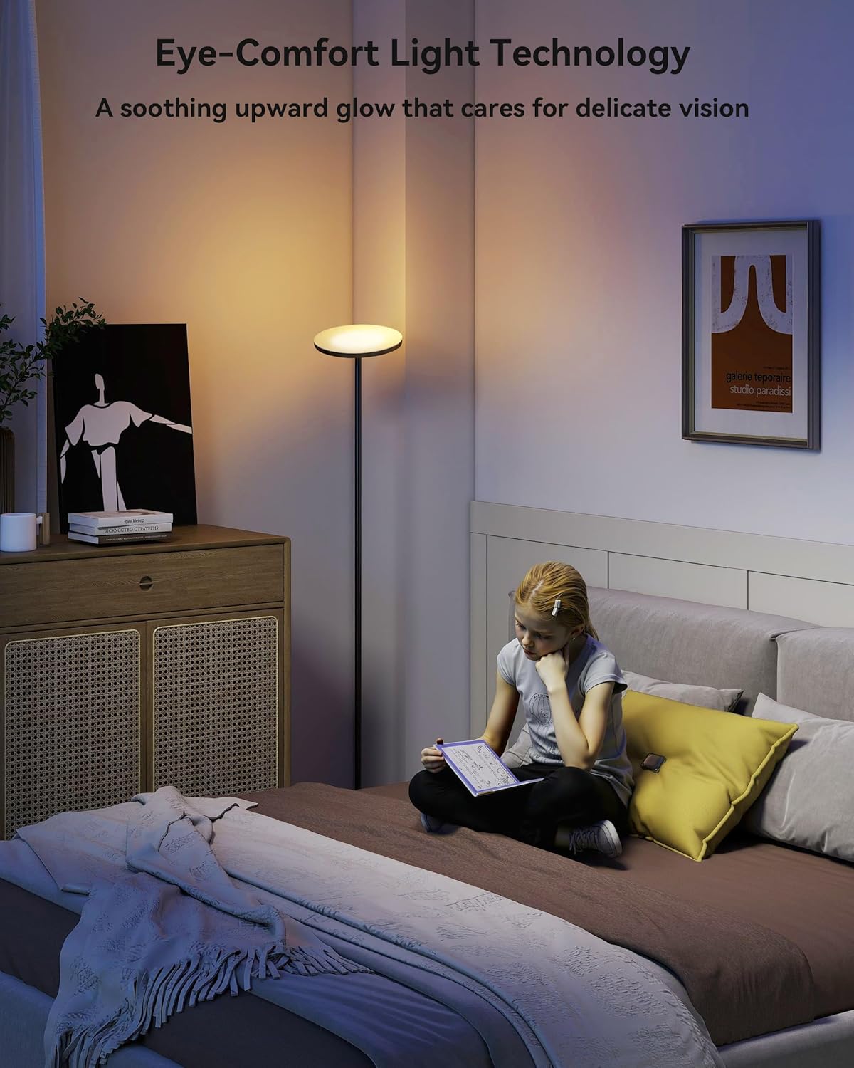 LED Torchiere Floor Lamp w/Remote – 30W/3000LM, Stepless Dimming, 3 Color Temps, Timer