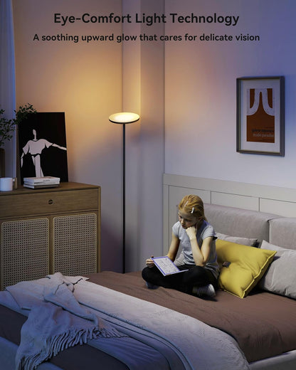 LED Torchiere Floor Lamp w/Remote – 30W/3000LM, Stepless Dimming, 3 Color Temps, Timer