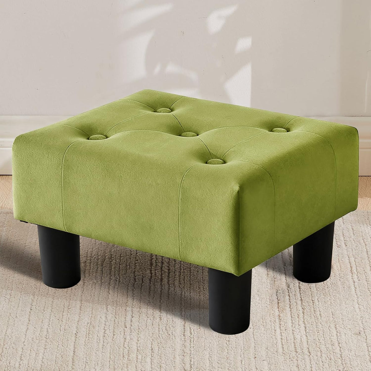 Small Rectangle Sherpa Foot Stool – Ottoman Foot Rest for Couch, Living Room & Bedroom (White)