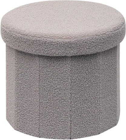12.6" Flower Storage Ottoman Cube – Boucle Faux Fur, Foot Rest & Seat for Living Room, Bedroom
