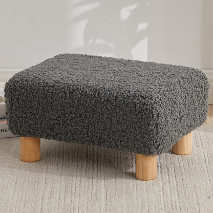 Small Rectangle Sherpa Foot Stool – Ottoman Foot Rest for Couch, Living Room & Bedroom (White)