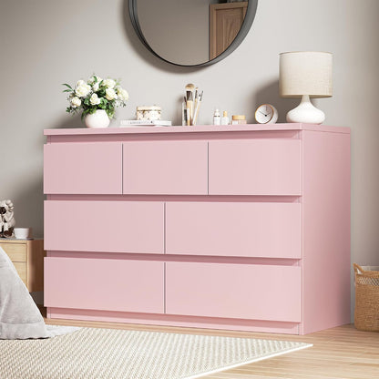Modern White 7-Drawer Dresser – Wood Storage Chest with Deep Drawers for Bedroom, Living Room, Hallway, Entryway