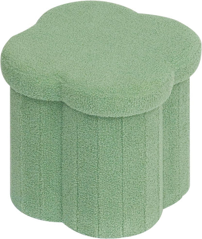12.6" Flower Storage Ottoman Cube – Boucle Faux Fur, Foot Rest & Seat for Living Room, Bedroom