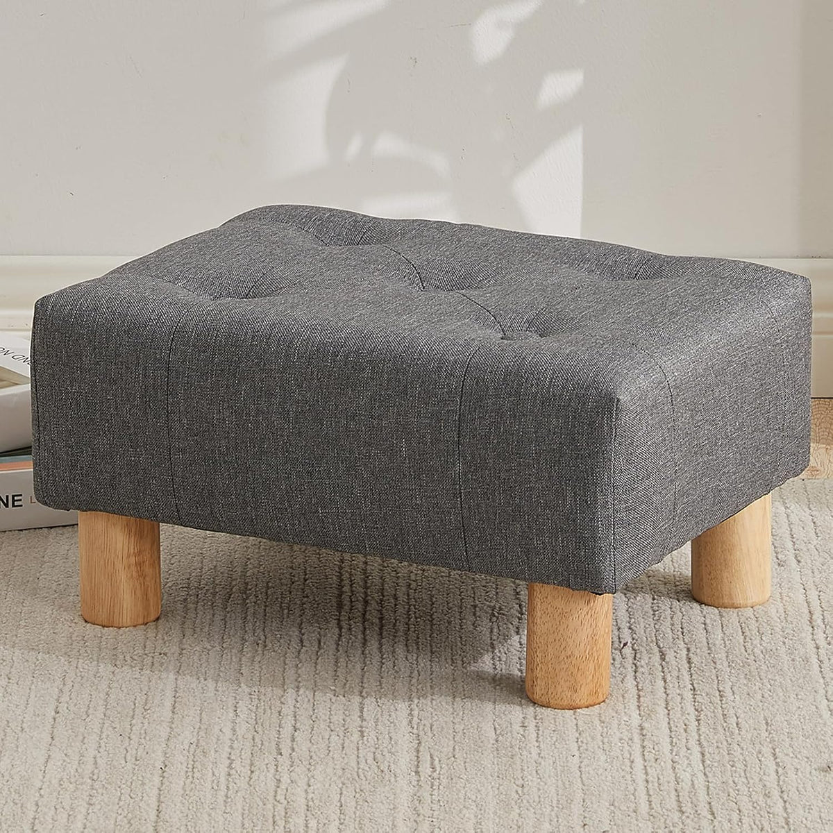 Small Rectangle Sherpa Foot Stool – Ottoman Foot Rest for Couch, Living Room & Bedroom (White)