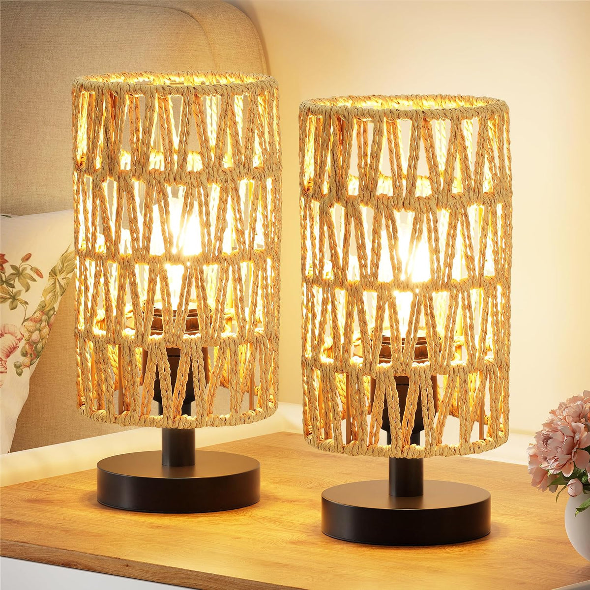 9" Small Table Lamp for Bedroom & Kids Room – Cream Shade, Wood Base, 3000K Bulb, Minimalist Design